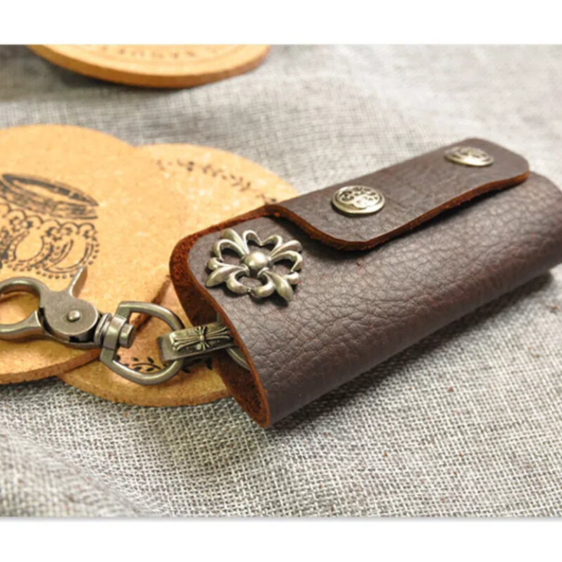 Designer Handmade Genuine Leather Keycase Creative Keycase Men's Zero Wallet Retro Punk Style Keychain