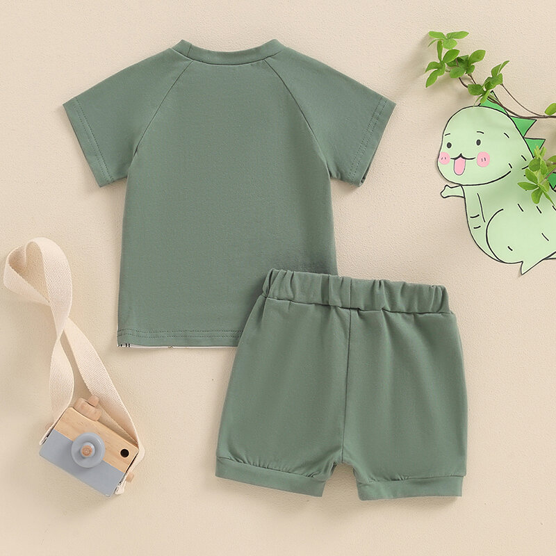 VISgogo-Camiseta de manga corta y pantalones cortos elásticos para bebés, conjunto de ropa de vacaciones con estampado Animal, 2 piezas
