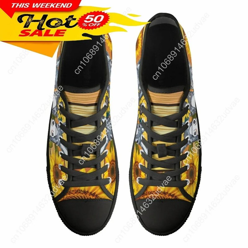 Fashion Hot Farm Donkey Sunflower Pattern Print Women's Casual Flat Shoes Classic Canvas Shoes Outdoor Sports Low Top Sneakers