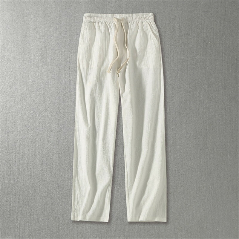 Pantalones de lino de talla grande para hombre, pantalón informal, a la moda, de Color sólido, talla grande 9XL, 8XL, 9XL, Verano
