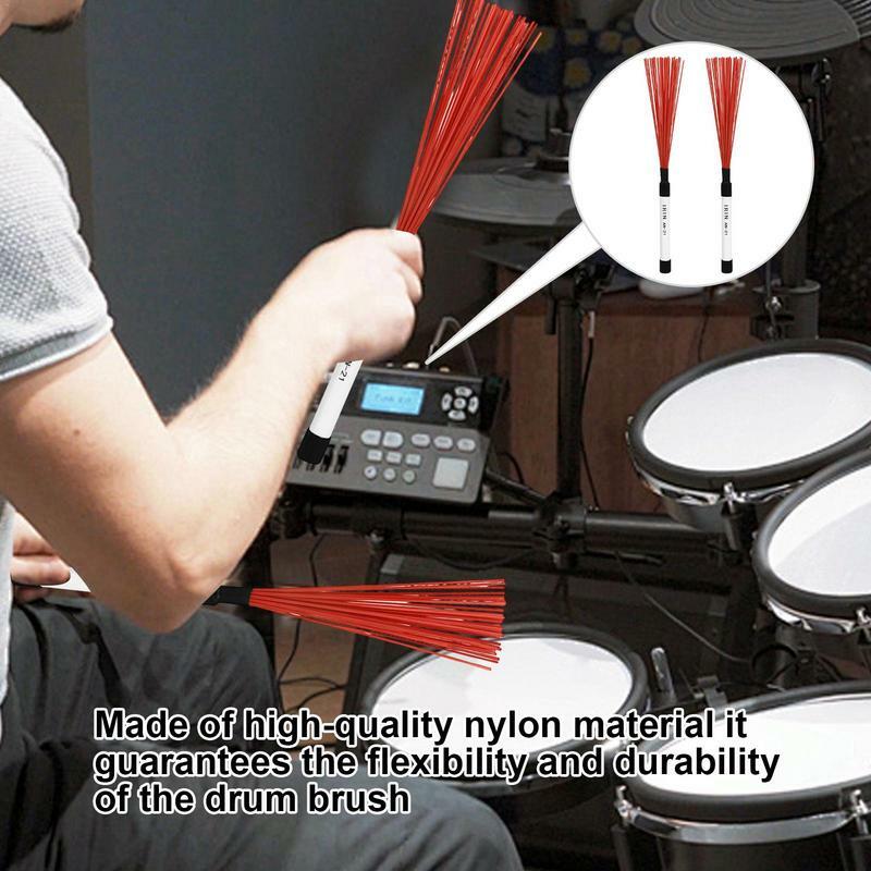 Sikat Drum Jazz 2 buah, Set kuas stik Drum tahan lama dapat disesuaikan, instrumen perkusi pemula