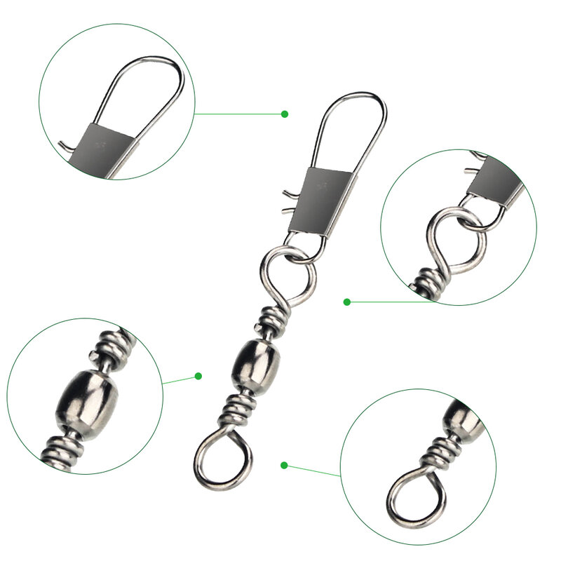 50pcs/Pack Swivels Fishing Connector Pin Bearing Rolling Swivel Snap Fastlock Clips Fishhook Fishing Tackle Accessories