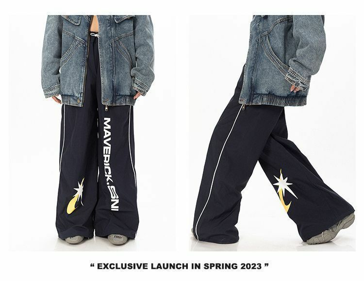 Summer 2023 new print casual trousers, Hong Kong style chic contrast sweatpants, women's special letter print pants