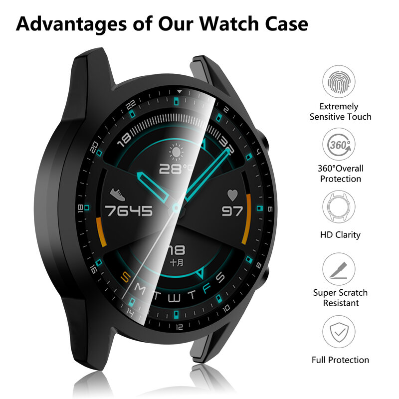 Чехол из закаленного стекла для Huawei Watch GT2 46 мм, защитный чехол с полным покрытием для Huawei Watch GT 2 46 мм, 3 шт.