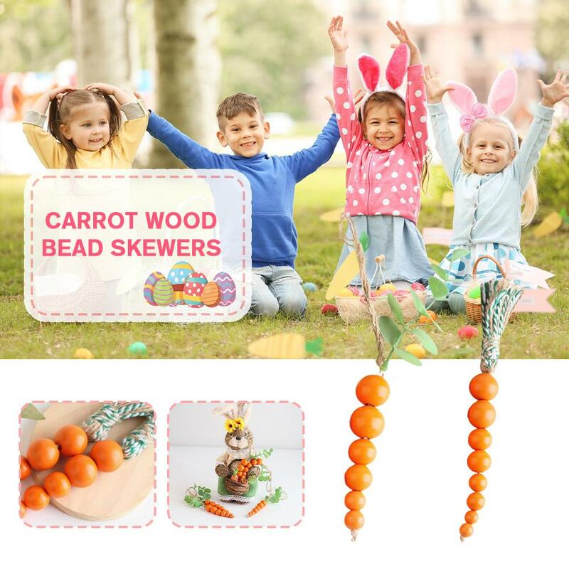 New Carrot Wood Bead Skewers Easter Party Hanging Ornaments Beading Decoration Easter Pendant Supplies DIY Party Spring M1P4