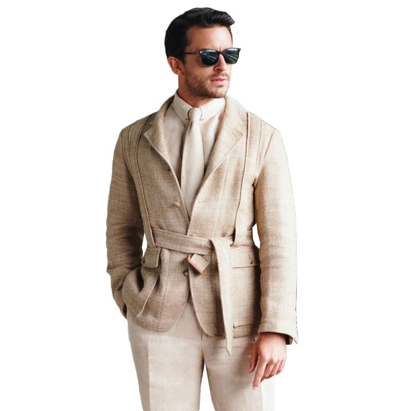 Fatos de negócios de lapela entalhados masculinos, casaco casual masculino, feito sob medida, smalking de linho, nova chegada, 2 peças, 2023