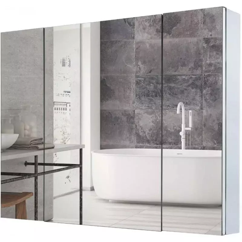 Double Doors Medicine Cabinet com espelho, alumínio banheiro medicina armário, vidro ajustável prateleiras, 36 "x 26"