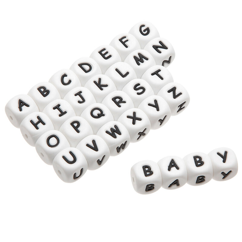TYRY.HU-Cuentas de silicona con letras de 50 piezas, mordedores de dentición personalizados, cadenas de chupete, perlas, alfabeto, accesorios