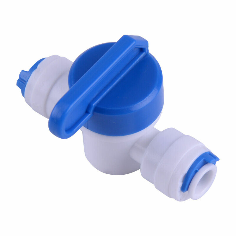Válvula de bola en línea para purificador de agua RO, Conector de cierre para purificador de agua con válvula de plástico de Color blanco y azul, 5 piezas, 14 pulgadas, 5,3x3,6 cm