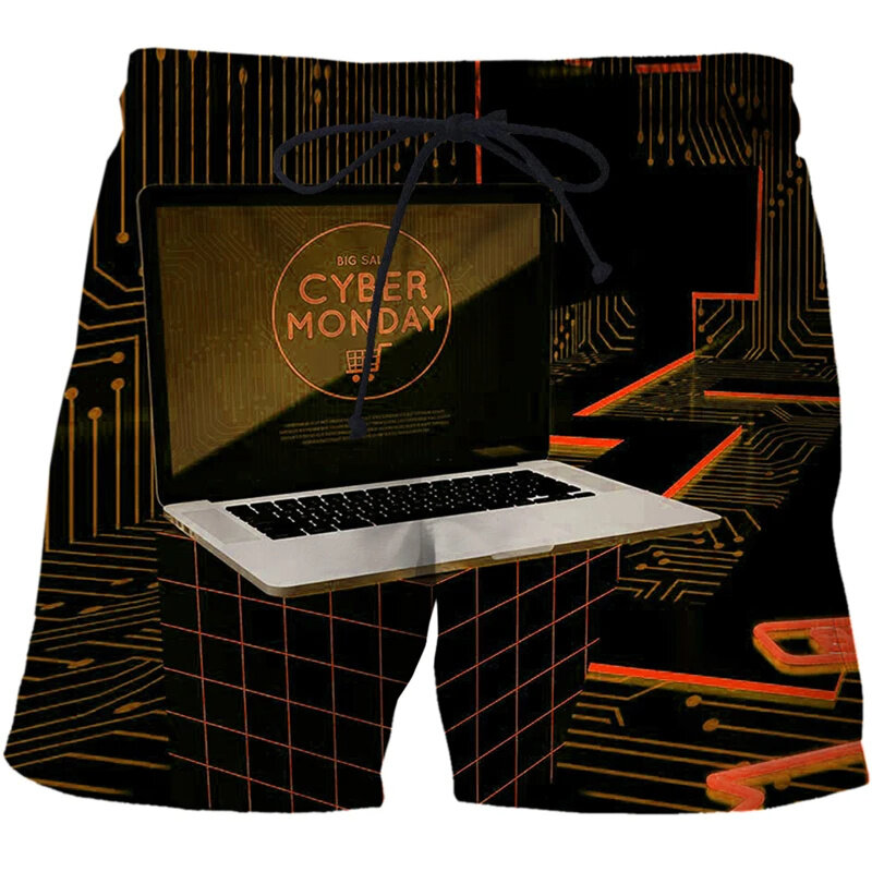 Lato Cool 3D CYBER MONDAY plażowe szorty z nadrukiem moda męska spodenki plażowe AI grafika kąpielówki Streetwear spodnie odzieżowe