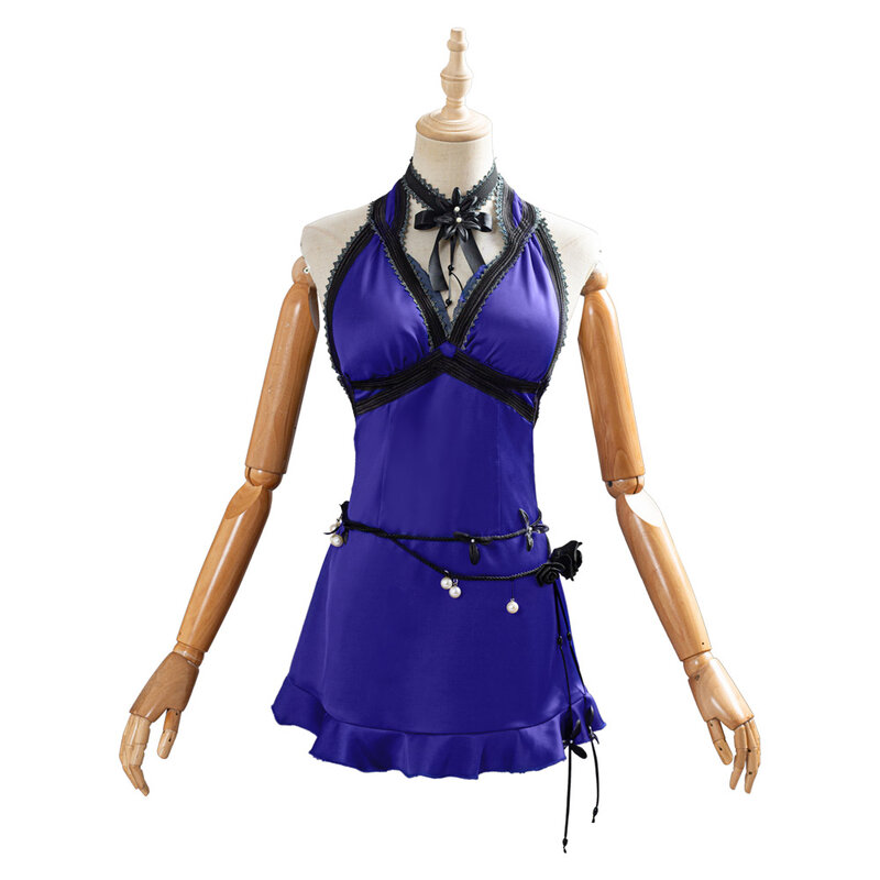 Disfraz de Final Fantasy VII Remake Tifa Lockhart para mujer adulta, vestido azul para fiesta, traje de Carnaval de Halloween