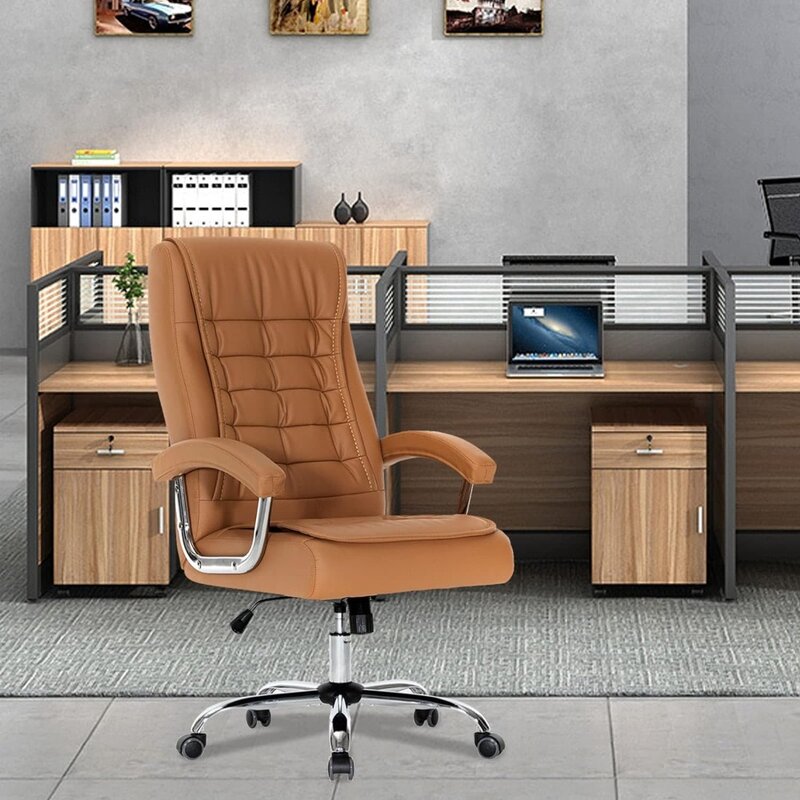 كرسي مكتب جلدي قابل للتعديل مع مسند ذراع مبطن ، كرسي مكتب دوار ، ظهر مرتفع ، محمل ، تنفيذي ، 350 رطل