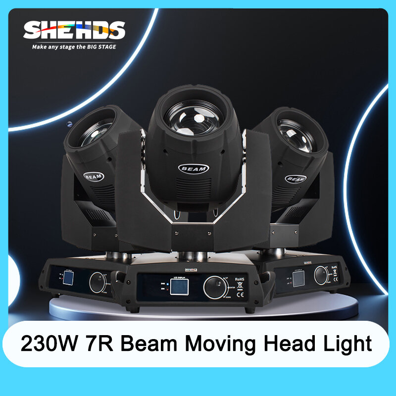 SHEHDS-botão versão feixe 7R 230W movendo a cabeça iluminação, DMX 512 Lyre para DJ Bar Disco Concert Party atividades, entrega rápida, novo