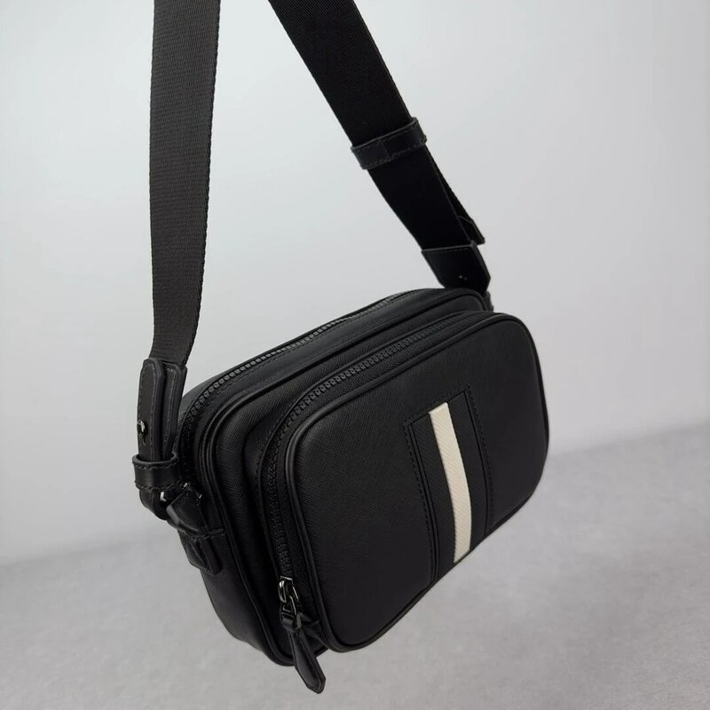 Bolsa de ombro de luxo estilo B masculina, bolsa tiracolo casual, bolsa de peito de alta qualidade, couro genuíno, viajante