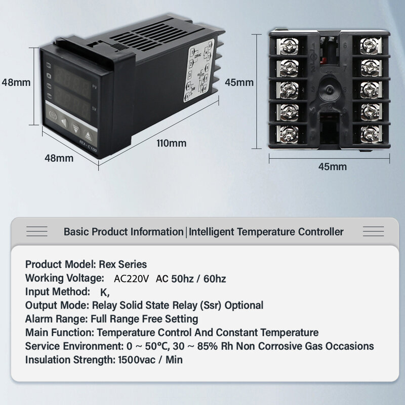 Pengendali Temperatur Digital PID, REX-C100 Termostat + Max 40A SSR Relai SSR-40DA + K Termokopel M6 1M Probe dengan Peredam Panas