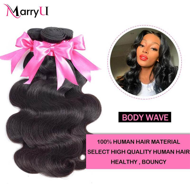 MARRYU bundel gelombang rambut tubuh bundel jalinan rambut manusia ekstensi jalinan Brasil 1/3 buah ekstensi gelombang rambut Remy tubuh