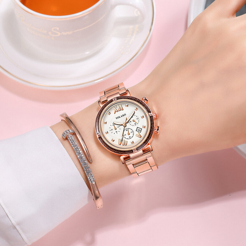 Moda 5 pçs relógio conjunto feminino azul relógios feminino aço inoxidável data automática relógios de quartzo montre pour femme reloj mujer 2022