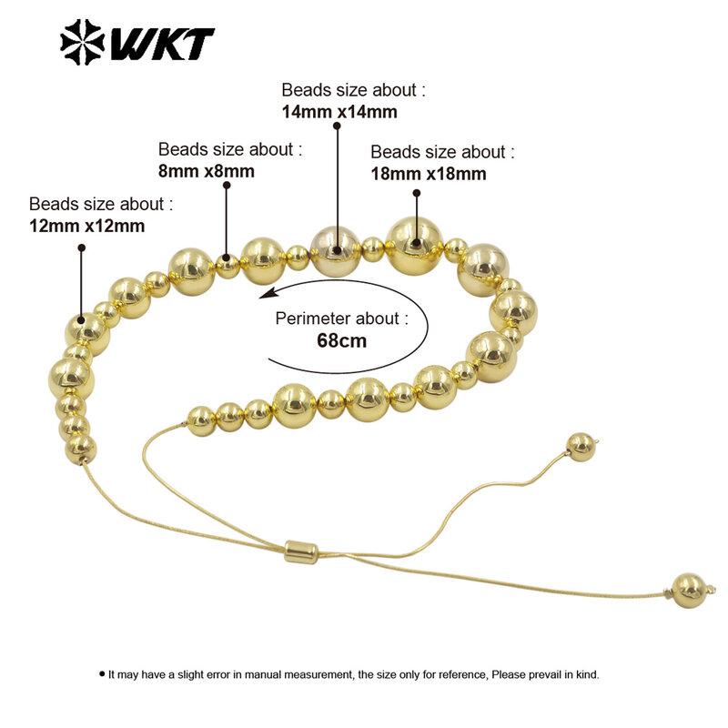 WT-JFN18 le popolari perline spaziali piccole e grandi placcate in oro reale 18 carati del nord America si collegano con una lunga collana a catena estesa