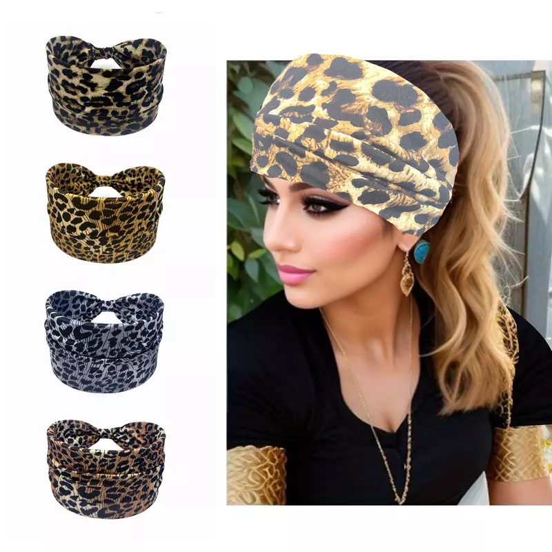 4/6 fashionable women's leopard print yoga headbands - suitable for fitness, exercise, and sports headscarves