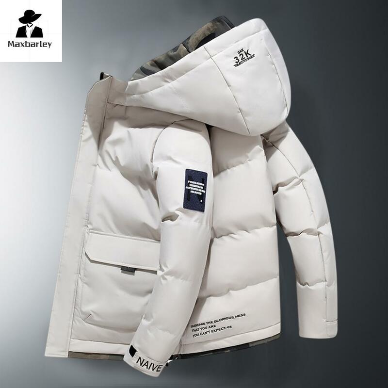 Nowa kurtka męska gruba bawełniana ocieplana płaszcz z ciepłą kieszonką z klapką jesienna zimowa bluza z kapturem Streetwear