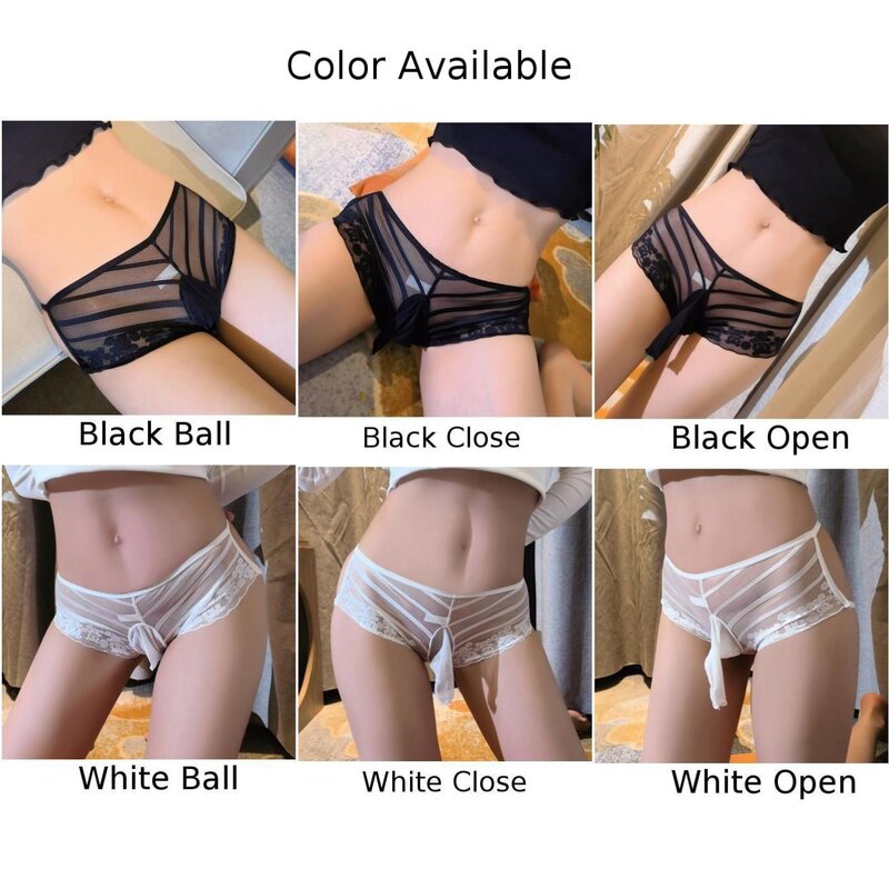Open Butt G-string Thong Mens Lace Lingerie Sexy Sissy Underpants Mesh Breathable Panties Long JJ Sleeve Elephant Nose Undies