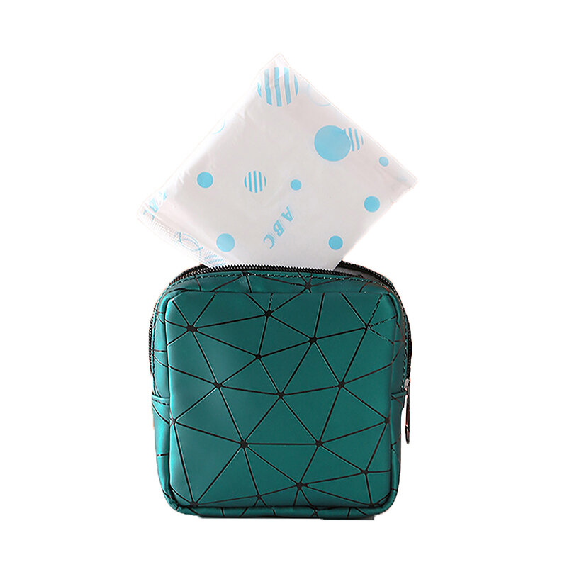 Tas penyimpanan pembalut wanita pola geometris, tas penyimpanan PU untuk riasan bepergian simpel modis portabel