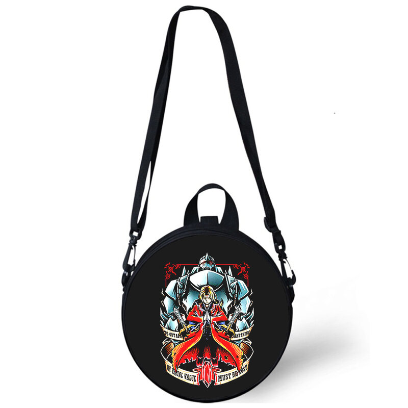 Fullmetal Alchemist-Bolso de guardería para mujer, bandolera cruzada con estampado 3D, para la escuela, Mini bolsa redonda