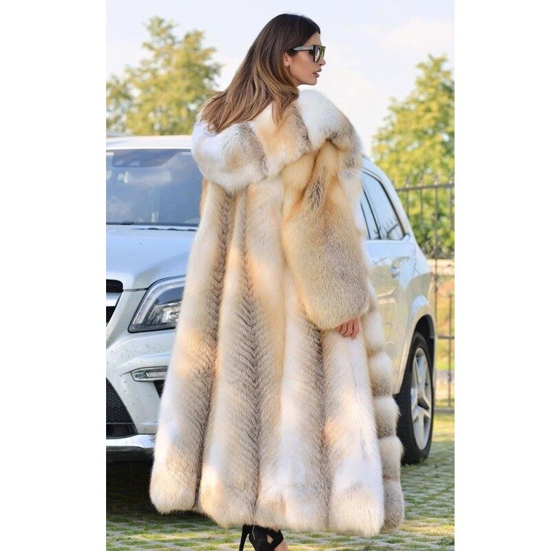 Manteau en fausse fourrure à capuche pour femme, arc-en-ciel européen et américain, patchwork chaud