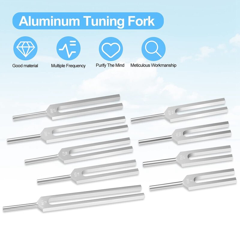 Tuning Fork Set - 9 Tuning Forks for Healing Chakra,Sound Therapy,Keep Body,Mind and Spirit in Perfect Harmony- Silver
