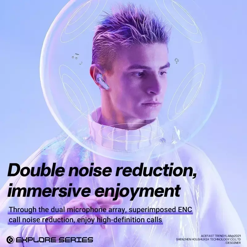 TWS Bluetooth Headset HiFi Sound cuffie ENC trasparenti LED Power Display digitale auricolari audio Stereo per il lavoro sportivo