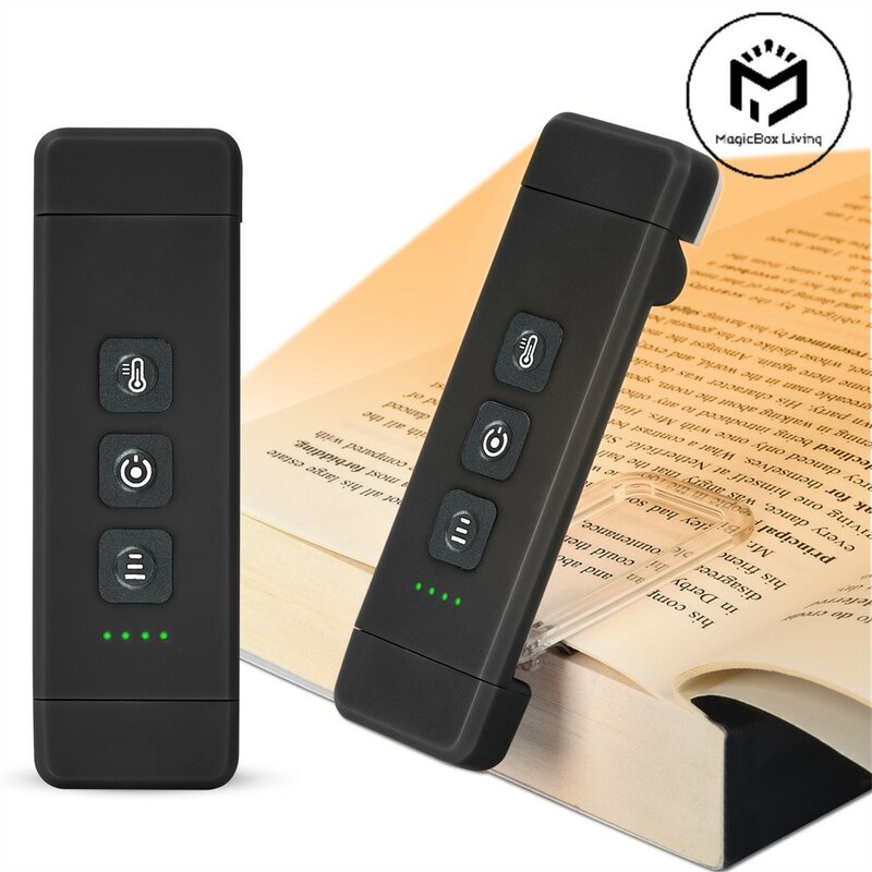 Clip-on Bookmark Book Light com temporizador, USB recarregável luz de leitura, Mini LED luz de leitura, portátil cabeceira Desk Lamp