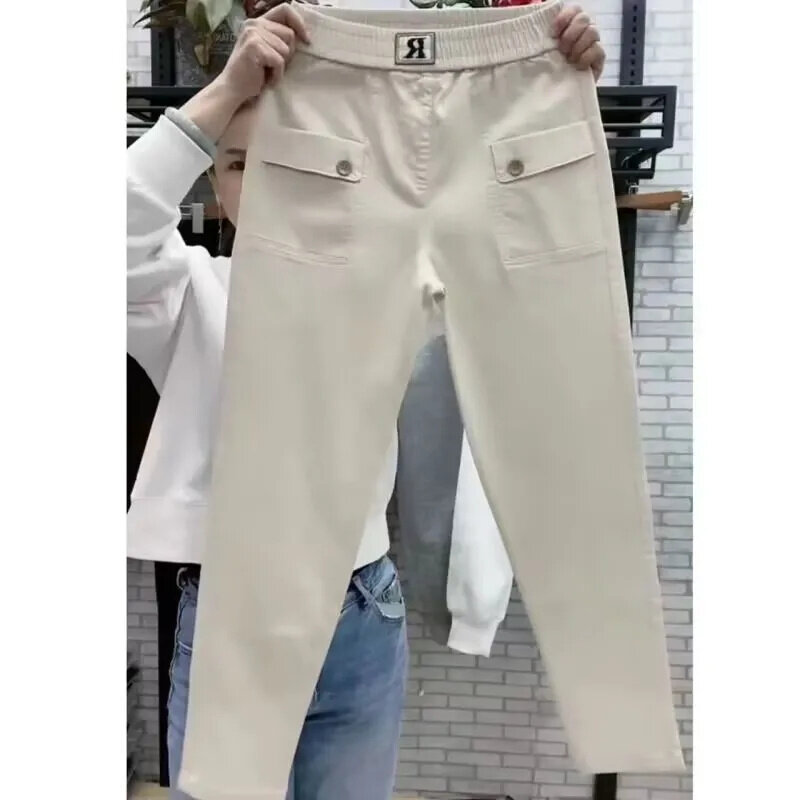 Calça Harun solta de cintura alta feminina, moda coreana, casual, fina, elástica, feminina, calça feminina, nova, outono, 2024