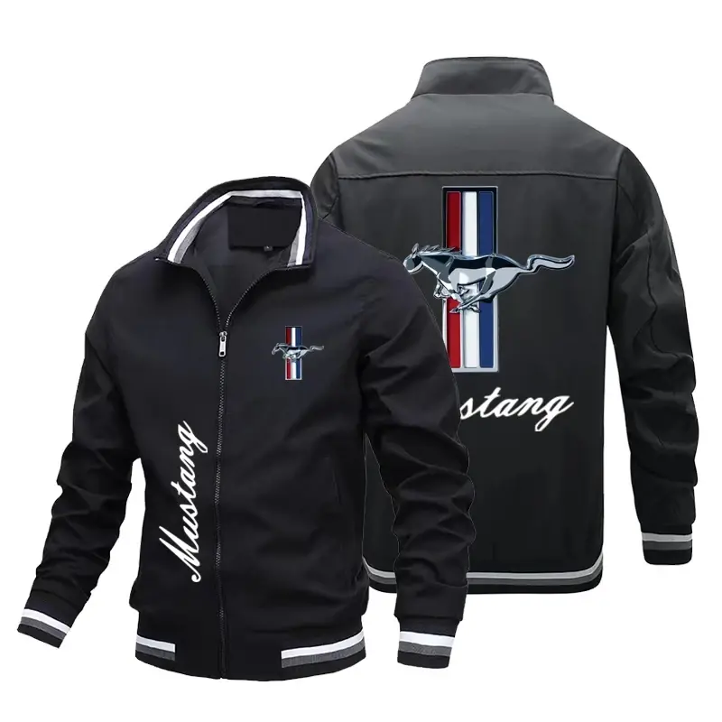 2024High quality autumn/winter Ford Mustang badge printed jacket FashionCharge jacket Men's windproof jacket Men's sports jacket
