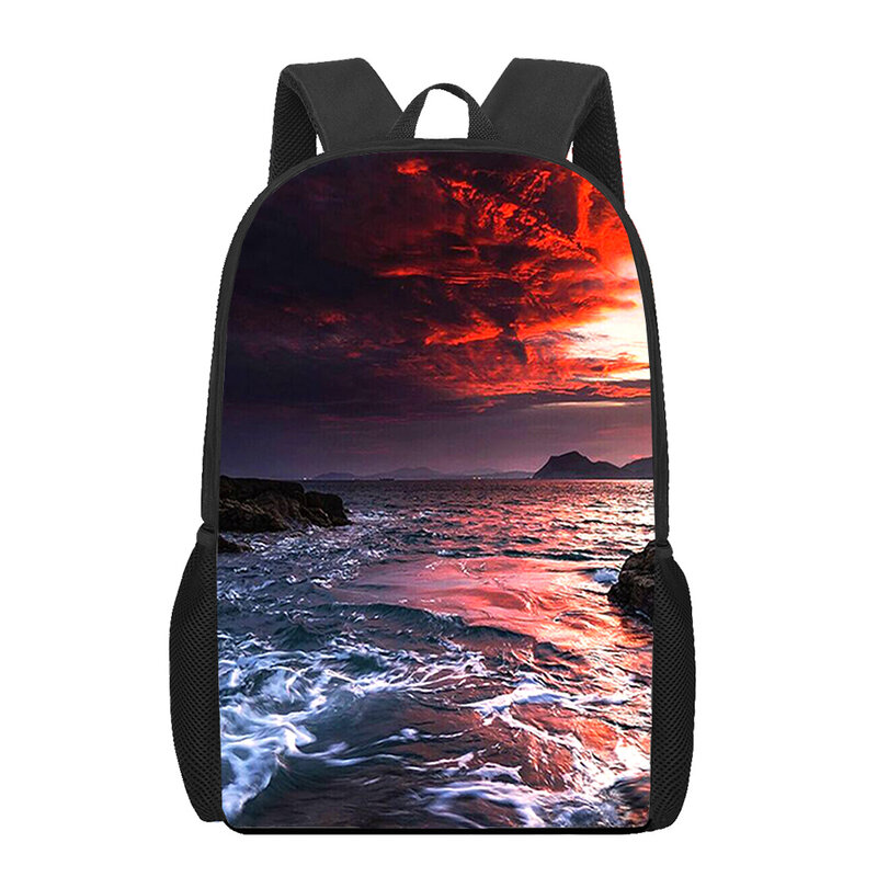 Krajobraz morski plażowa 3D z nadrukiem torba na książki mężczyzn 16 Cal plecak dla nastoletnich chłopców przedszkole Bag pack dzieci plecak o dużej pojemności