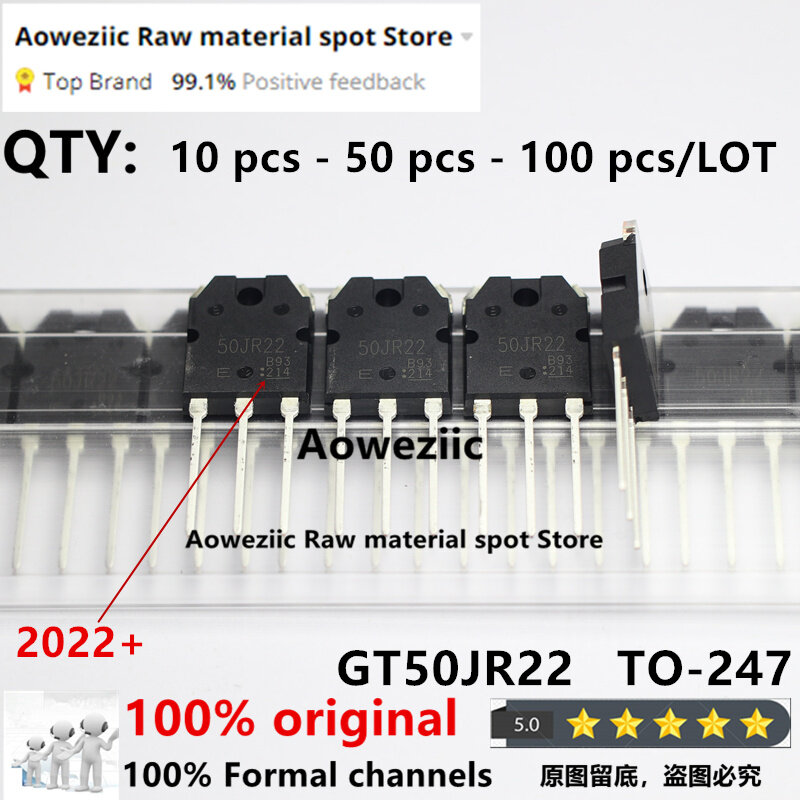 Aoweziic-Transistor de puissance IGBT d'origine, 2022 + 100% neuf, importé, GT50JR22, 50JR22, TO-247, 50A, 600V