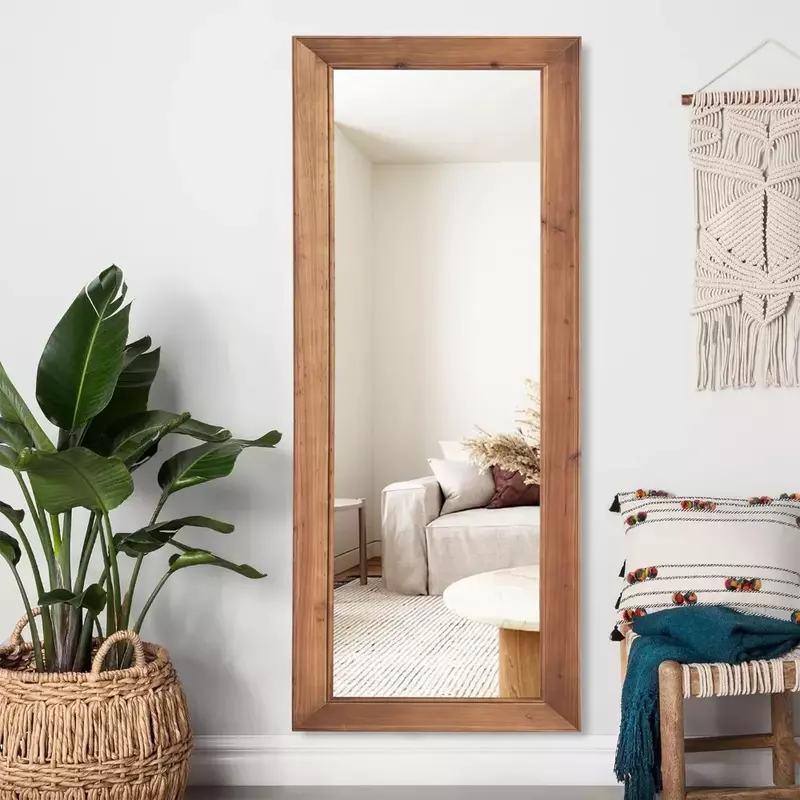 전신 방 황갈색 다크 브라운 가정용 벽 거울, 화물 무료 긴 거울 장식, 바닥 길이 거울, 미적
