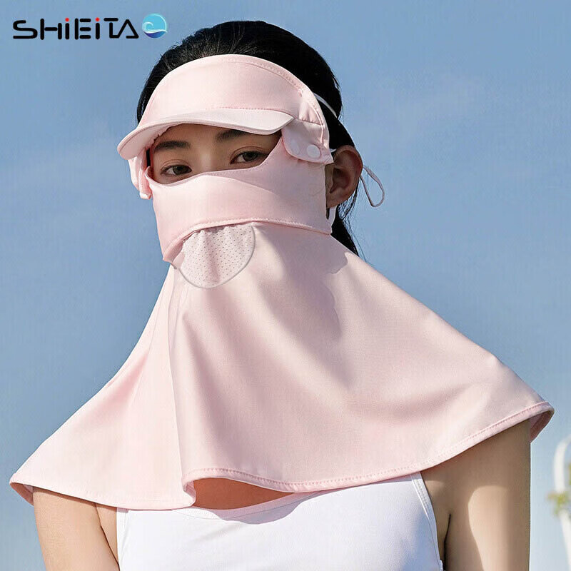 Защитная маска для шеи, Солнцезащитная вуаль, женская маска на все лицо для ушей, шелковая дышащая маска с полями, Летний стиль [UPF50 +]