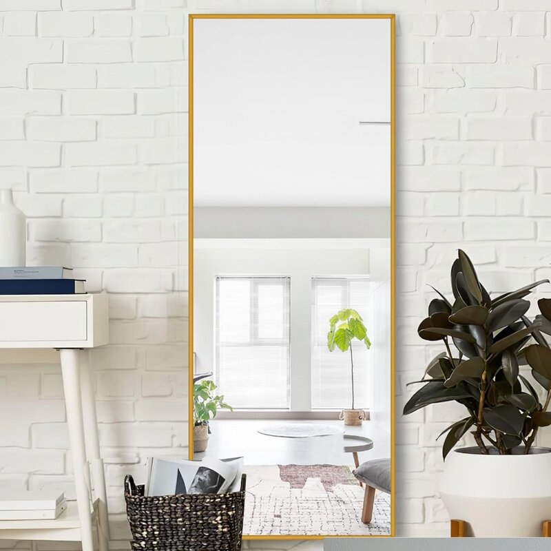 바닥부터 천장까지의 거울, 벽걸이 거울, 수직 벽걸이 거울, 알루미늄 합금 얇은 프레임 (금)