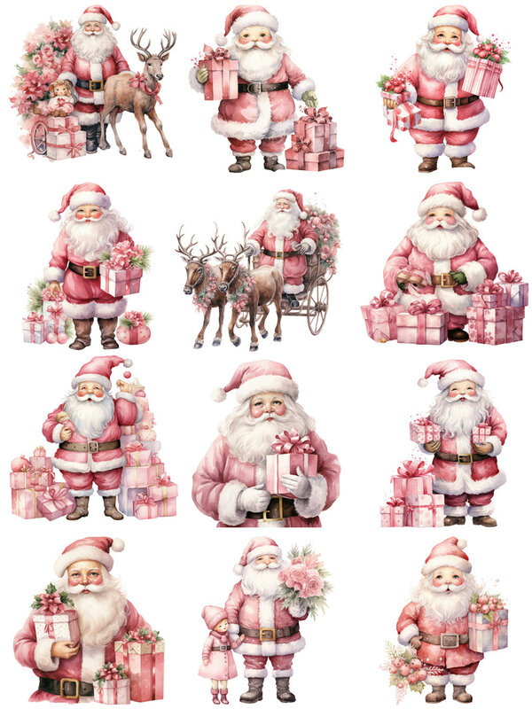 12 Stks/pak Roze Santa Clausule Sticker Diy Craft Scrapbooking Album Junk Journal Decoratieve Stickers