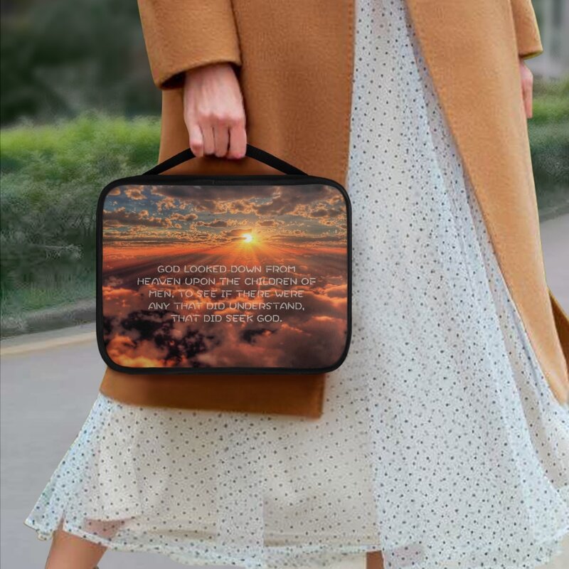 Duża okładka z biblią podróżna walizka na narzędzia torba na torebki Organizer na dokumenty łatwa do chwycenia do przechowywania zachodzące słońce materiału chmurowego