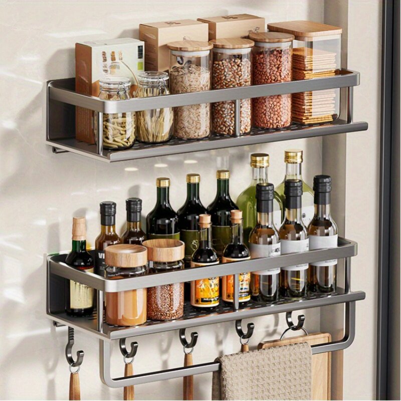 Estante de pared para condimentos de cocina, estante de almacenamiento de pimienta y especias con gancho, varilla, pala, toalla, accesorios de cocina