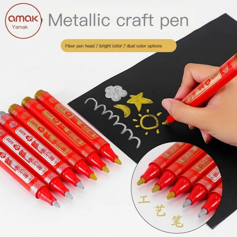 2Pcs Premium Metallic Markers Pens Silver and Gold Paint Pens for Black Paper Glass Rock Painting Halloween Pumpkin Card Making