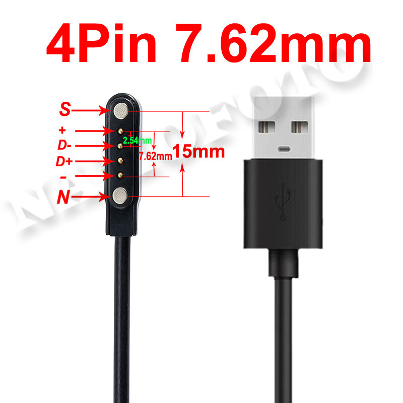 Universal 2Pin 4mm 7.62mm 4Pin Dock Charger Adaptor Magnetic Charge Cable USB Charging Line Cord for Smart Watches Power Wire