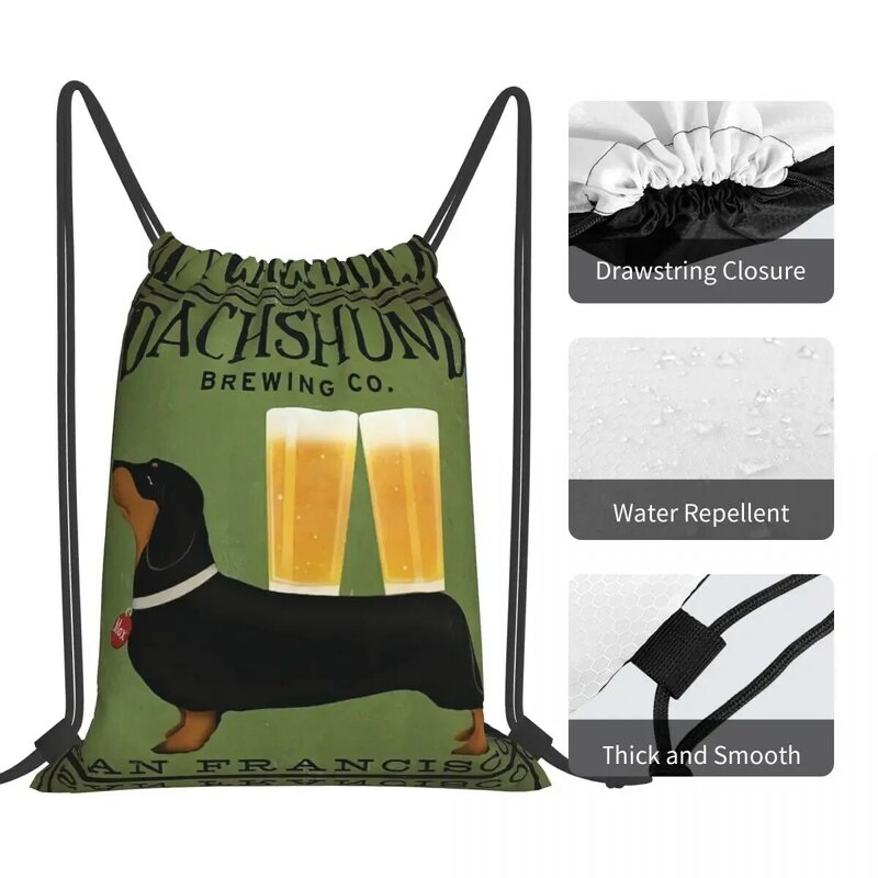 Mochilas Dachshund Brewing Co, Sacos de cordão portáteis multifuncionais, Bundle Pocket Sports Bag, Sacos de livros para viagens