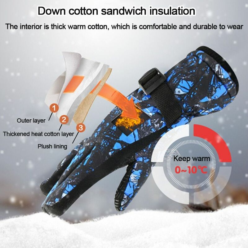 Утолщенные теплые детские лыжные перчатки для альпинизма, сноуборда, Детские лыжные перчатки, ветрозащитные водонепроницаемые варежки с длинным рукавом