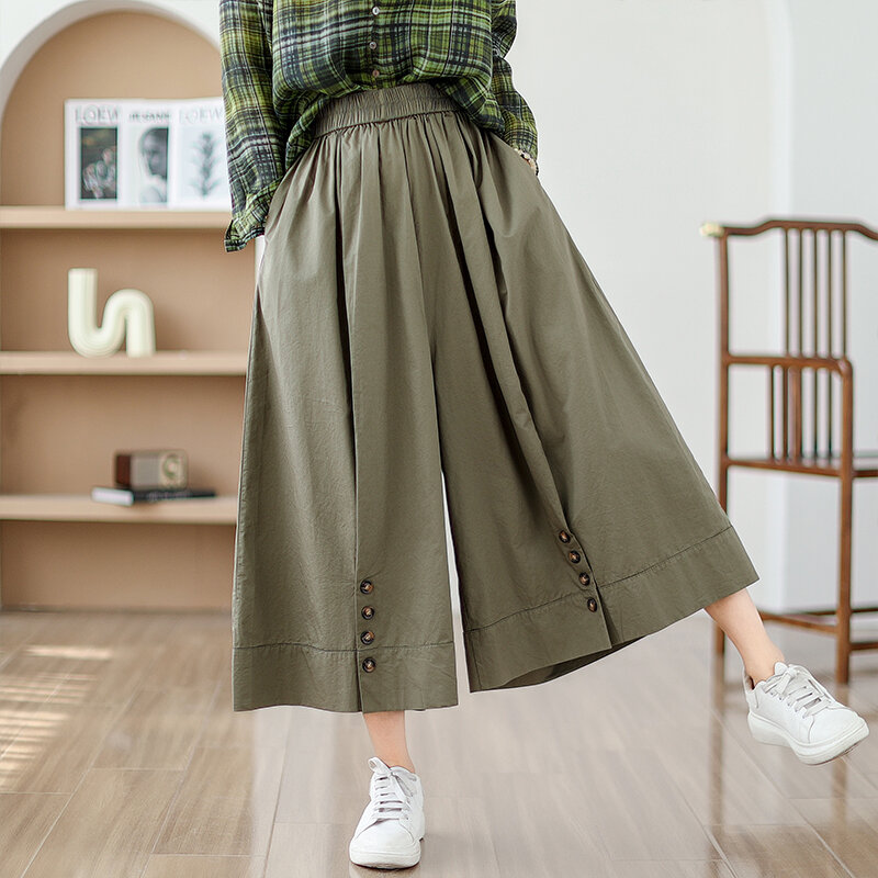 2024 New Arrival High Waist Solid Color Loose Summer Wide leg pants Culotte Vintage Street Fashion Women Casual Straight Pants