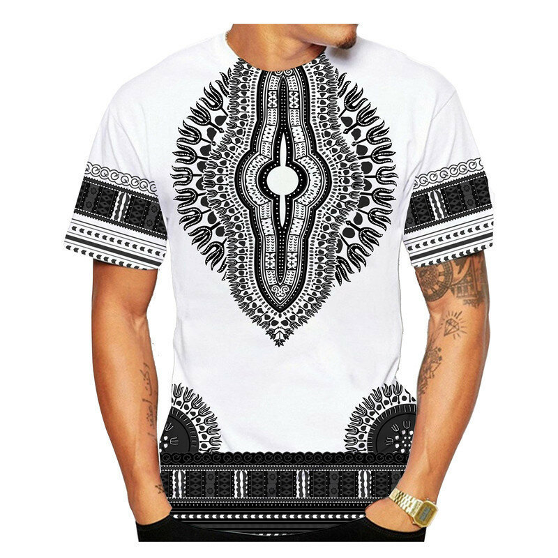 Свободная новая летняя мужская футболка с Африканским этническим принтом, рубашка с круглым вырезом, винтажное этническое платье с 3D-принтом, футболка