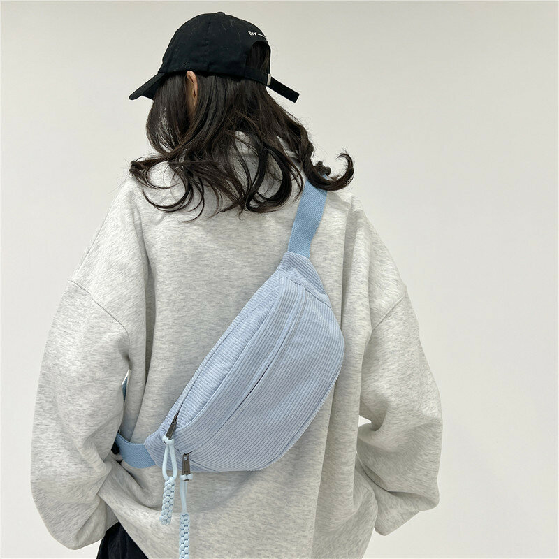 Tas dada selempang wanita modis, tas dada selempang edisi Korea kualitas tinggi, tas pinggang satu bahu garis-garis untuk pelajar kuliah