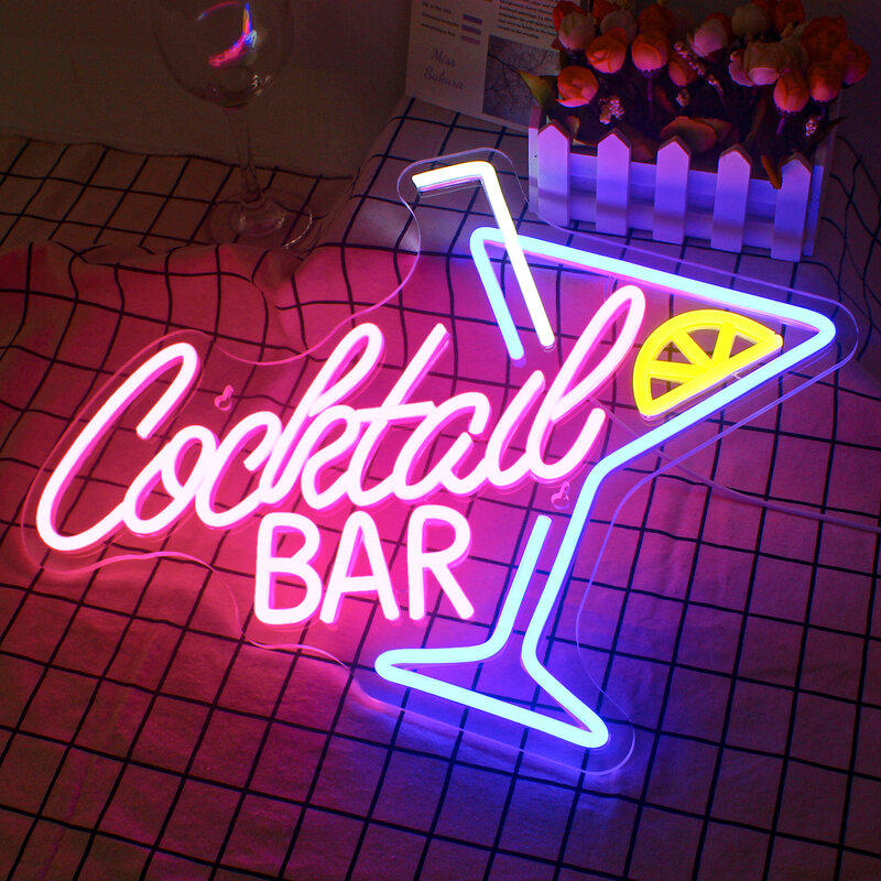 Koktajl Bar Neon LED dekoracja ścienna zasilany USB akryl na przyjęcia koktajlowe bary człowiek jaskinia wystrój pokoju dekoracja ścienna z Logo