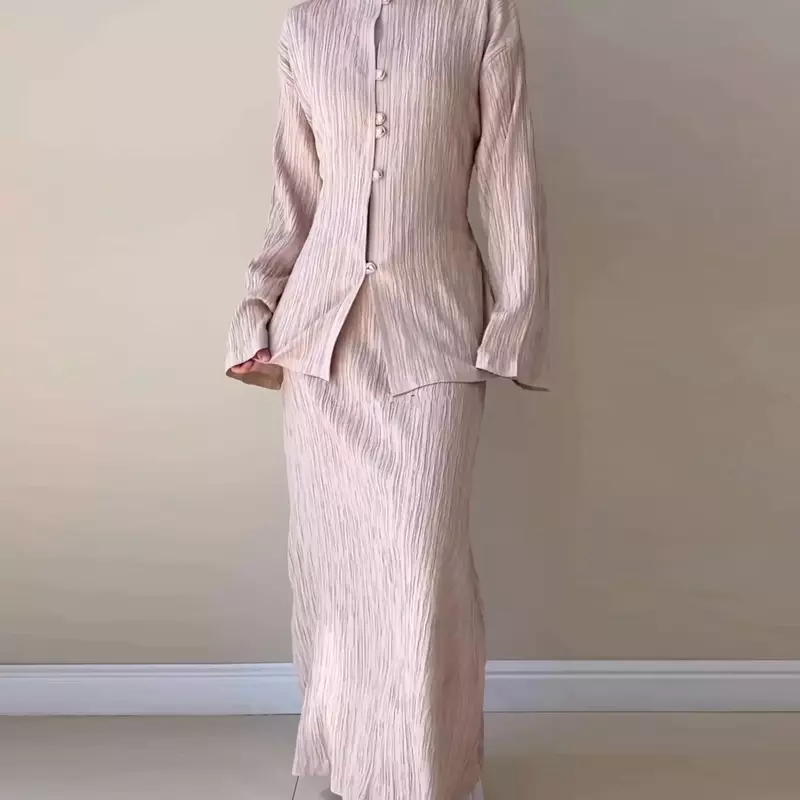 Set pakaian lengan panjang wanita, kemeja setengah potong dua potong tempramen lengan panjang musim gugur/musim dingin 2023